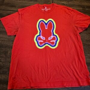 Psycho Bunny Mens Red Pima Cotton Neon Graphic Logo T-Shirt Size 7 XL